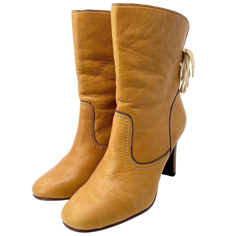 See By Chloé Lara Tan Soft Calfskin Leather Corset Heel Boots Box 40 - Picture 9 of 14
